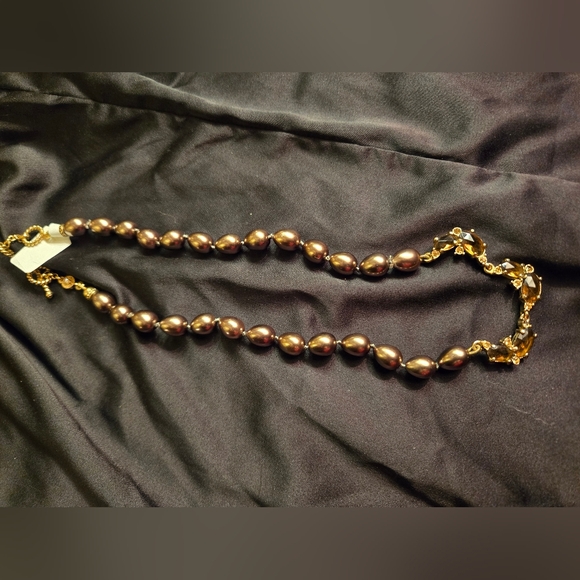 ⭐ Vintage Monet Gunmetal Bead & Purple Crystal Necklace — Collar Length — Signed - Picture 11 of 12